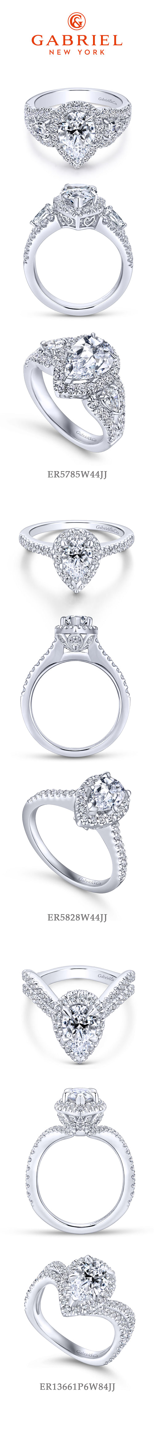 14K White Gold Pear Shape Halo Diamond Engagement Ring angle 